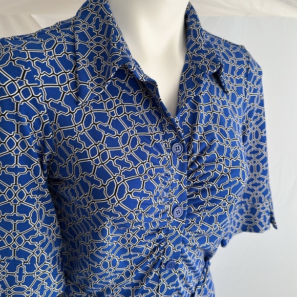 Laundry by Shelli Segal blue multi lattice print 3/4 quarter sleeve shirt dress - Picture 5 of 14
